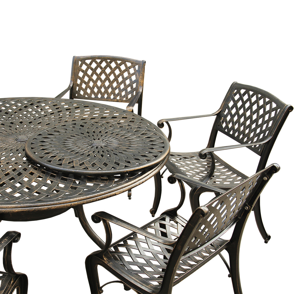 Outdoor Aluminum 7pc Round Patio Dining Set with Lazy Susan, Six Chairs - Sharicks