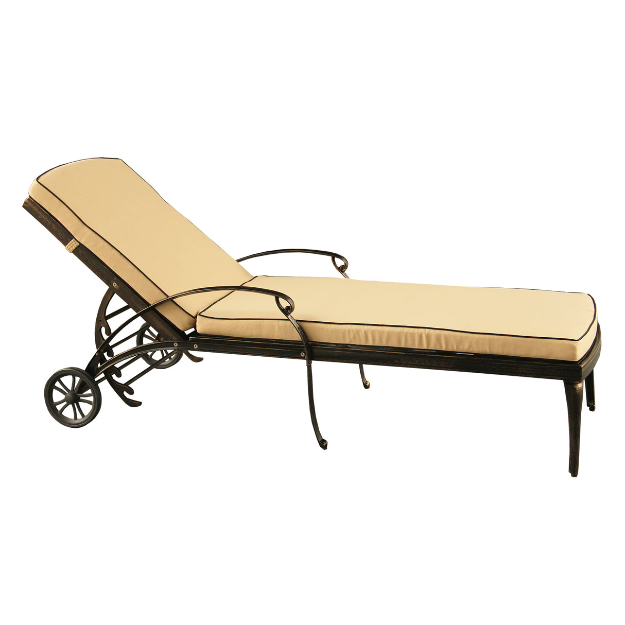 Modern Aluminum Bronze Patio Chaise Lounge with Wheels and Cushion Sharicks