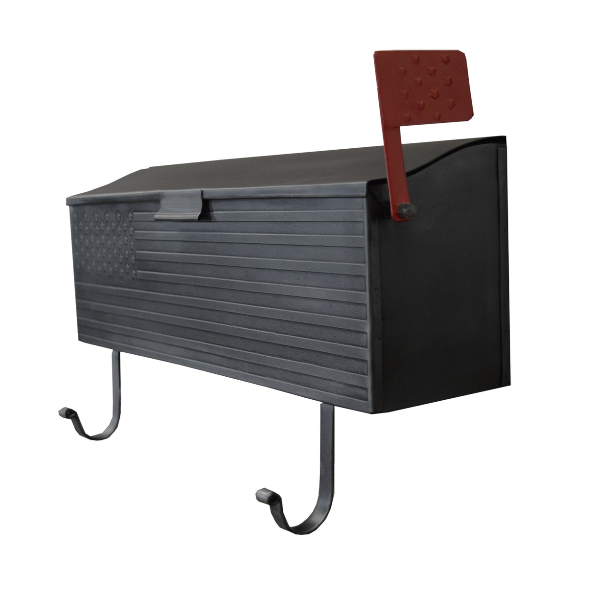 Antique Silver American Flag Metal Wall Mounted Mailbox with Hangers Sharicks