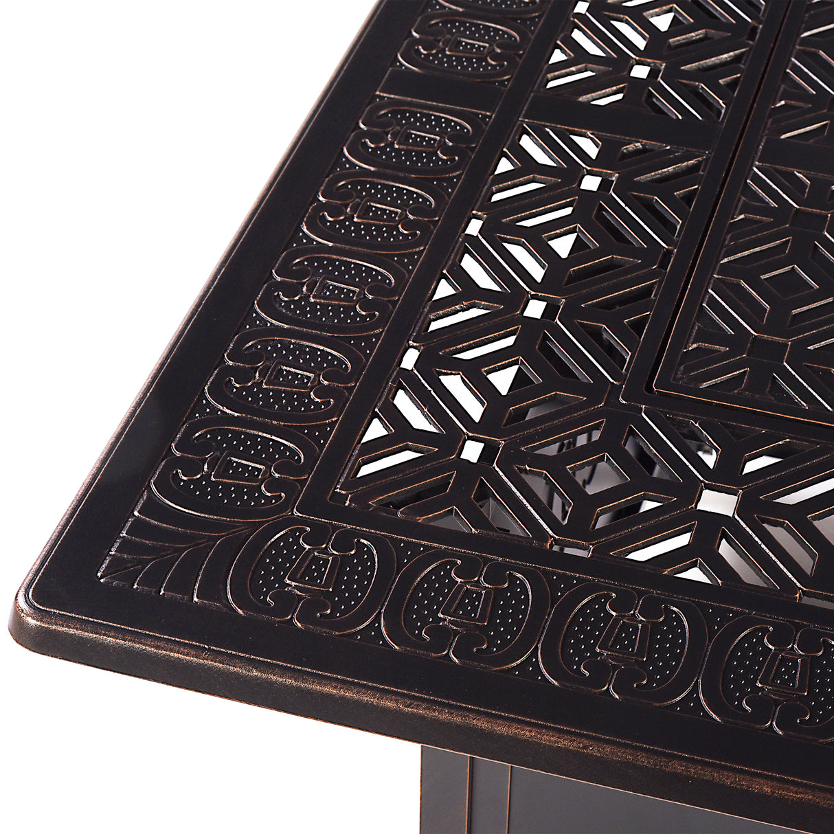 Aluminum 42-in Square Patio Fire Table Set with Swivel Rocking Chairs - Sharicks