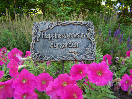 Antique Bronze Metal Garden Marker Happiness Grows In Our Garden