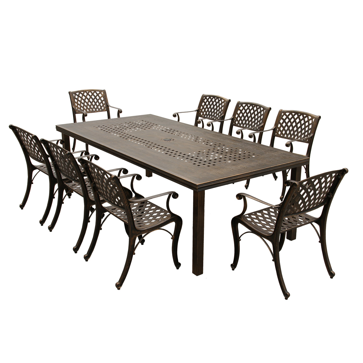 Outdoor Aluminum 9pc Rectangular Patio Dining Set with Eight Chairs - Sharicks