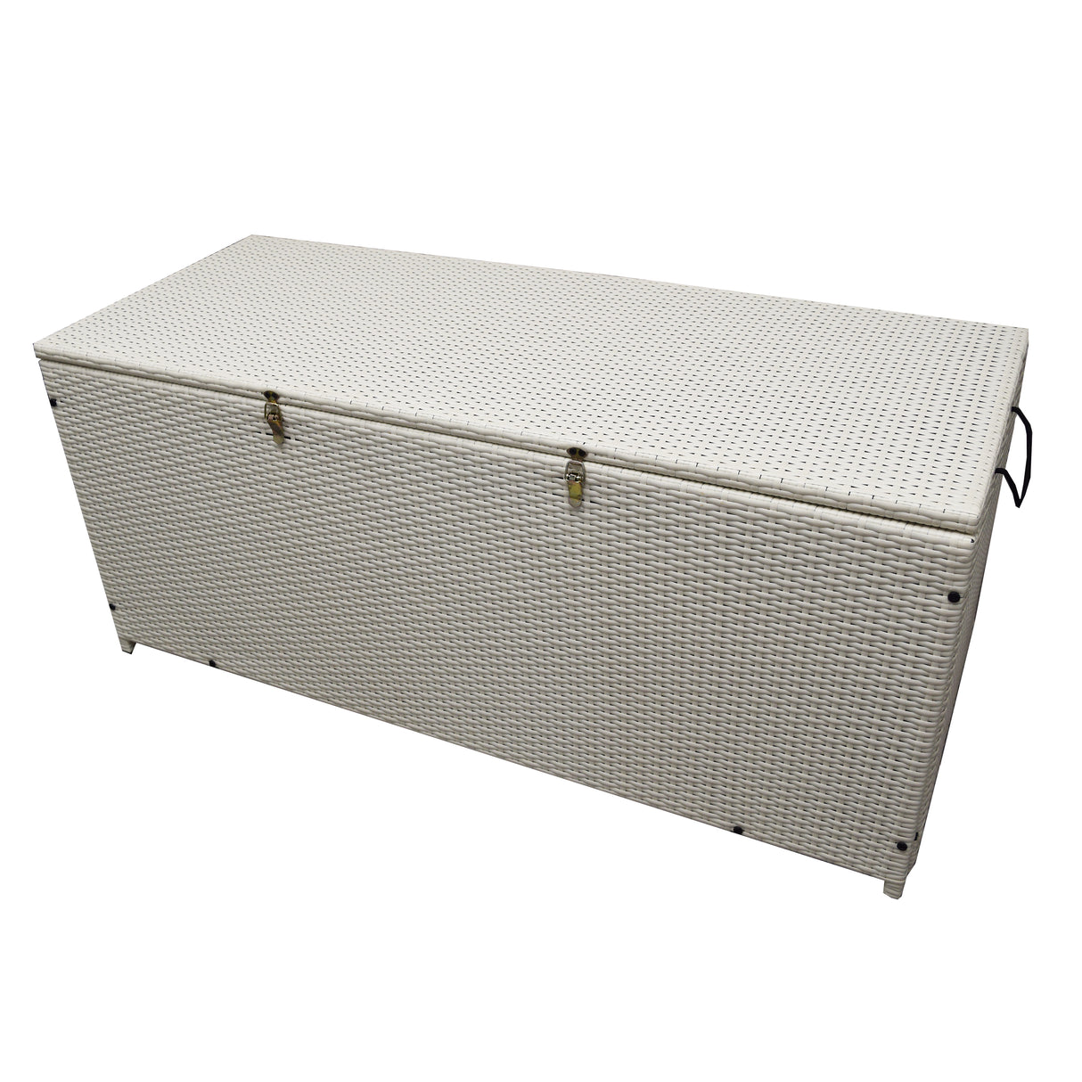 White Wicker Patio Deck Box with 113 Gallon Storage and Metal Frame Sharicks