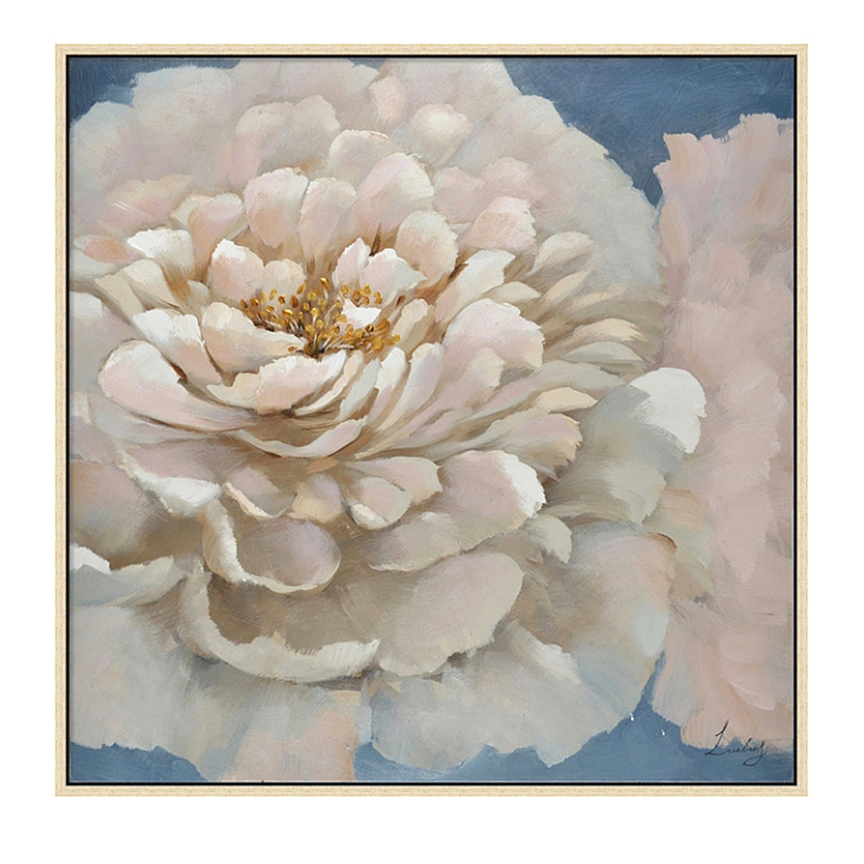 Hand Painted Acrylic Wall Art Pink Flower on a 39 x 39 Square Canvas with a Brown Wooden Frame - Sharicks