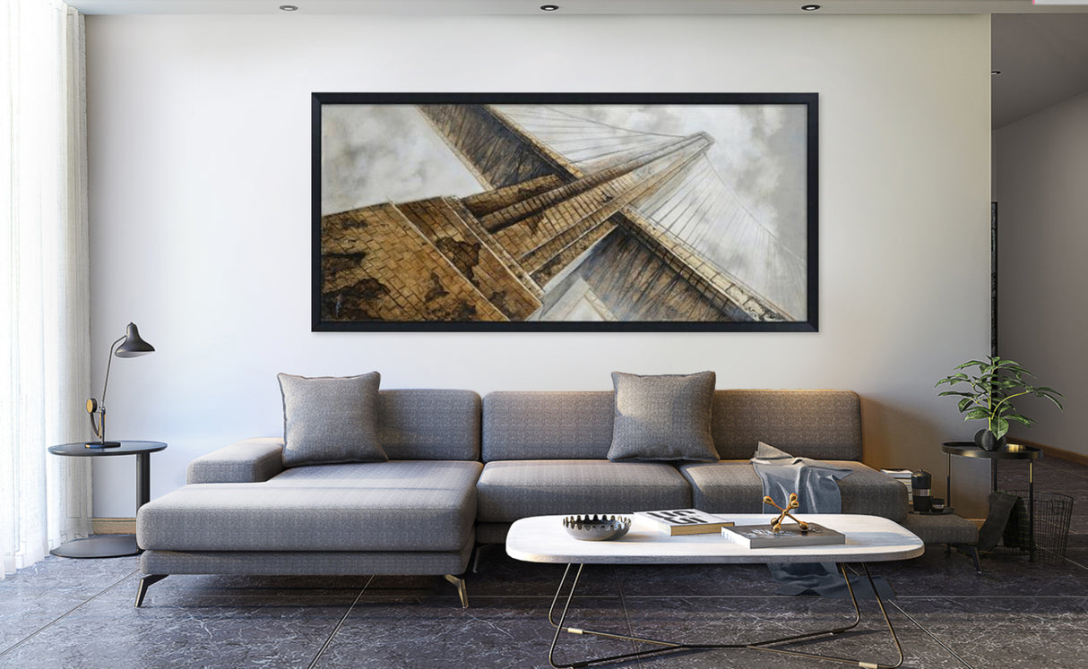 Hand Painted Acrylic and Foam 3D Wall Art Golden Gate Bridge 32 x 71 Rectangular Canvas with a Black Wooden Frame - Sharicks