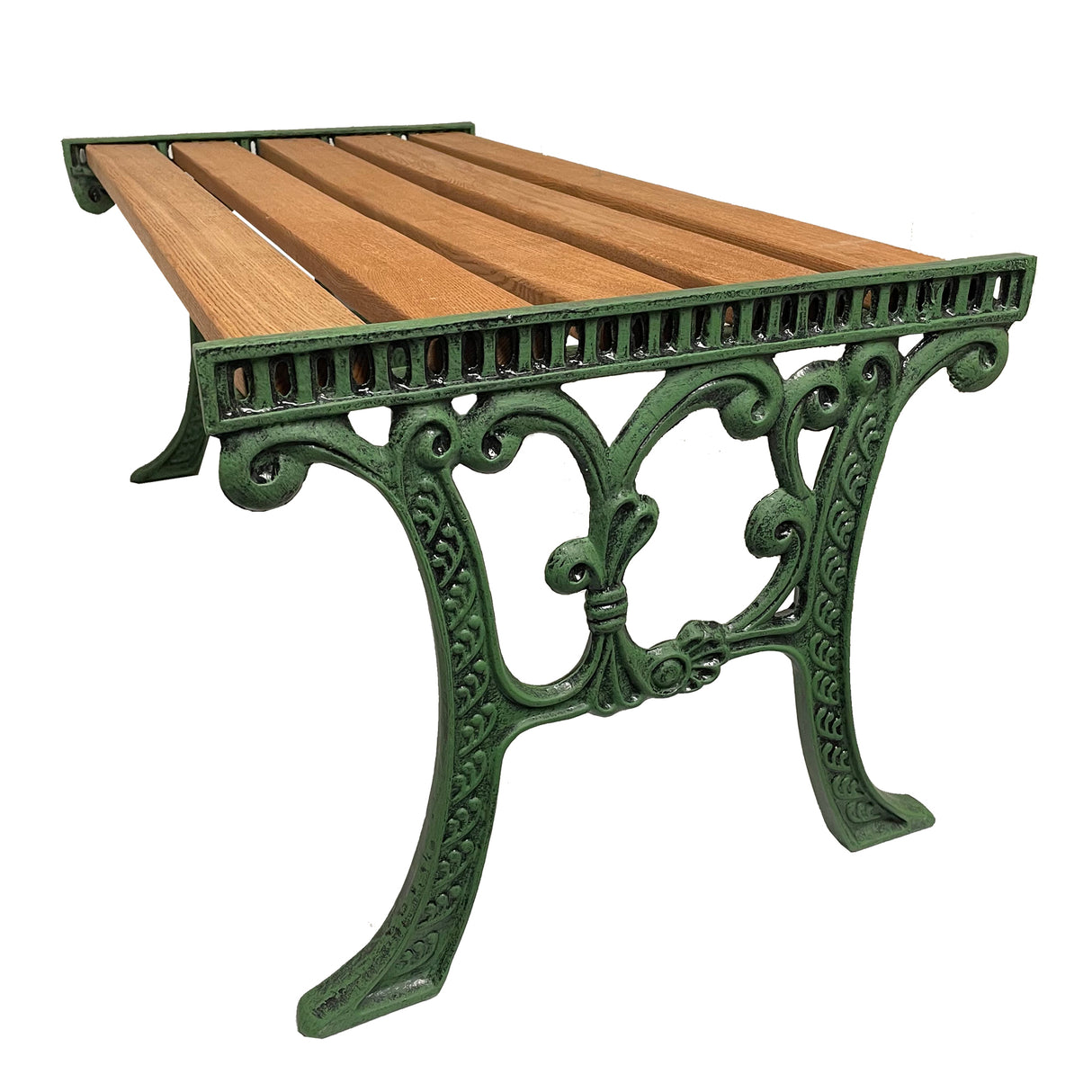 Cast Aluminum and Wood Antique Green Ornate Rectangular Coffee Table - Sharicks