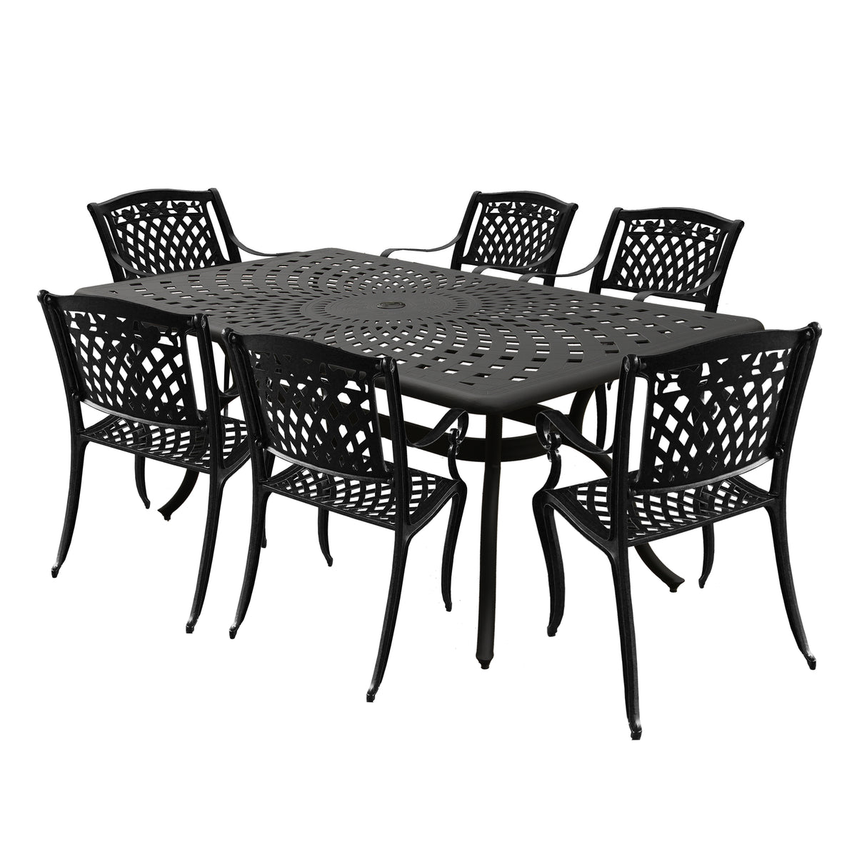 Outdoor Aluminum 7pc Black Rectangular Patio Dining Set and Six Chairs - Sharicks