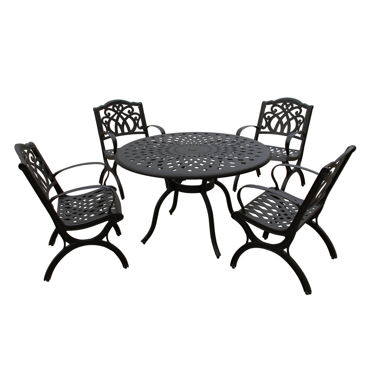 Outdoor Aluminum 5pc Round Black Patio Dining Set with Four Chairs - Sharicks