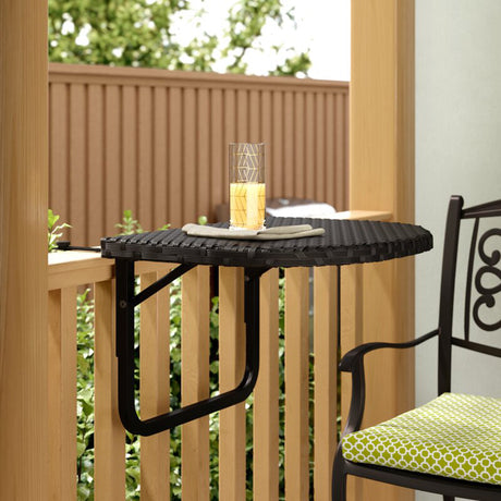 Black Wicker Foldable Patio Balcony Table with Adjustable Clamps