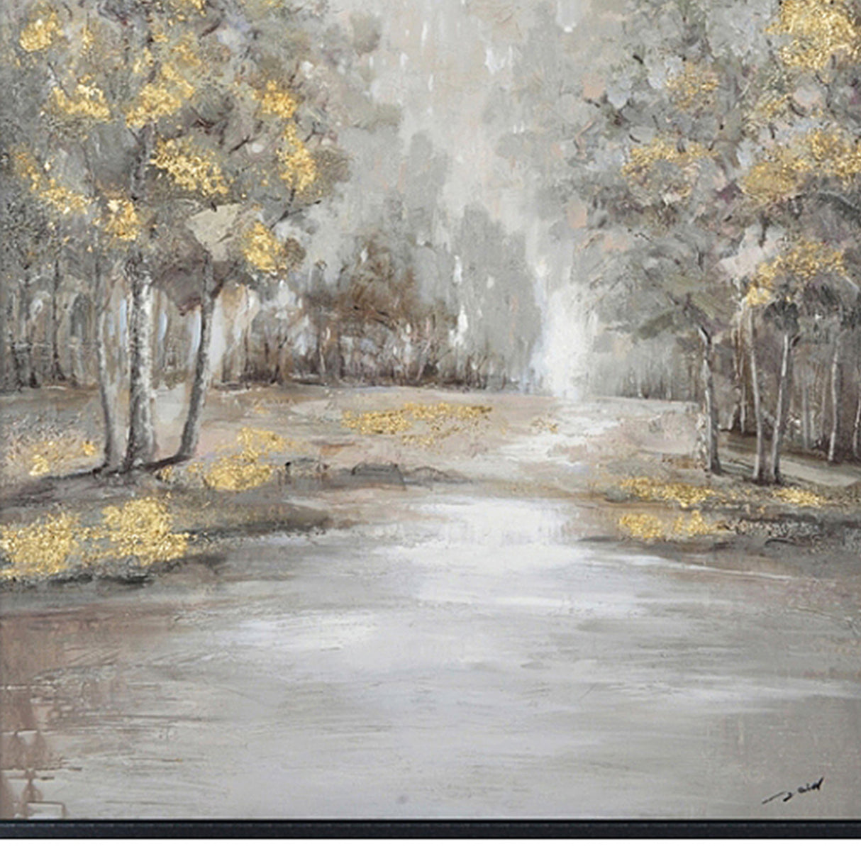 Hand Painted Acrylic Wall Art Landscape Golden Trees on a 35 x 47 Rectangular Canvas with a Black Wooden Frame - Sharicks