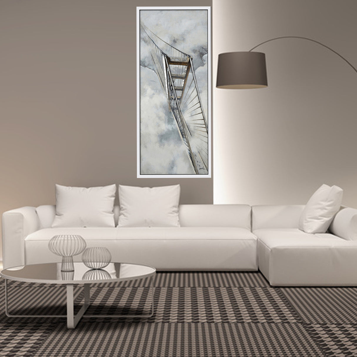 Hand Painted Acrylic Wall Art Golden Gate Bridge 32 x 71 Rectangular Canvas with a White Wooden Frame - Sharicks