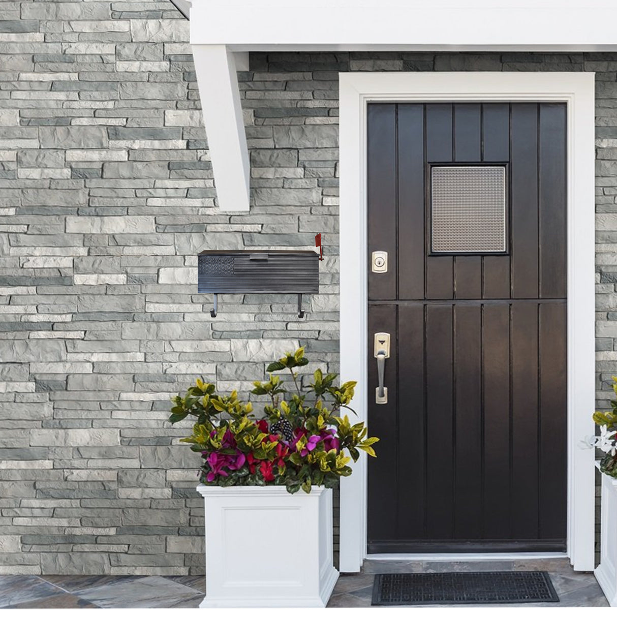 Antique Silver American Flag Metal Wall Mounted Mailbox with Hangers Sharicks