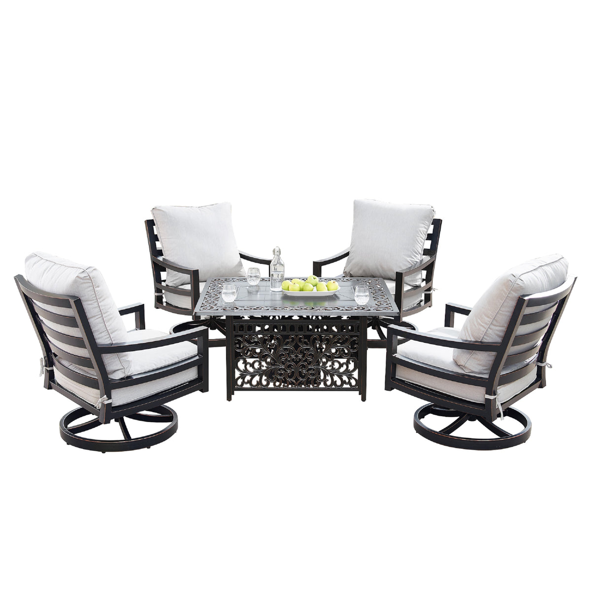 Aluminum 48-in Rectangular Patio Fire Table and Swivel Rocker Set - Sharicks