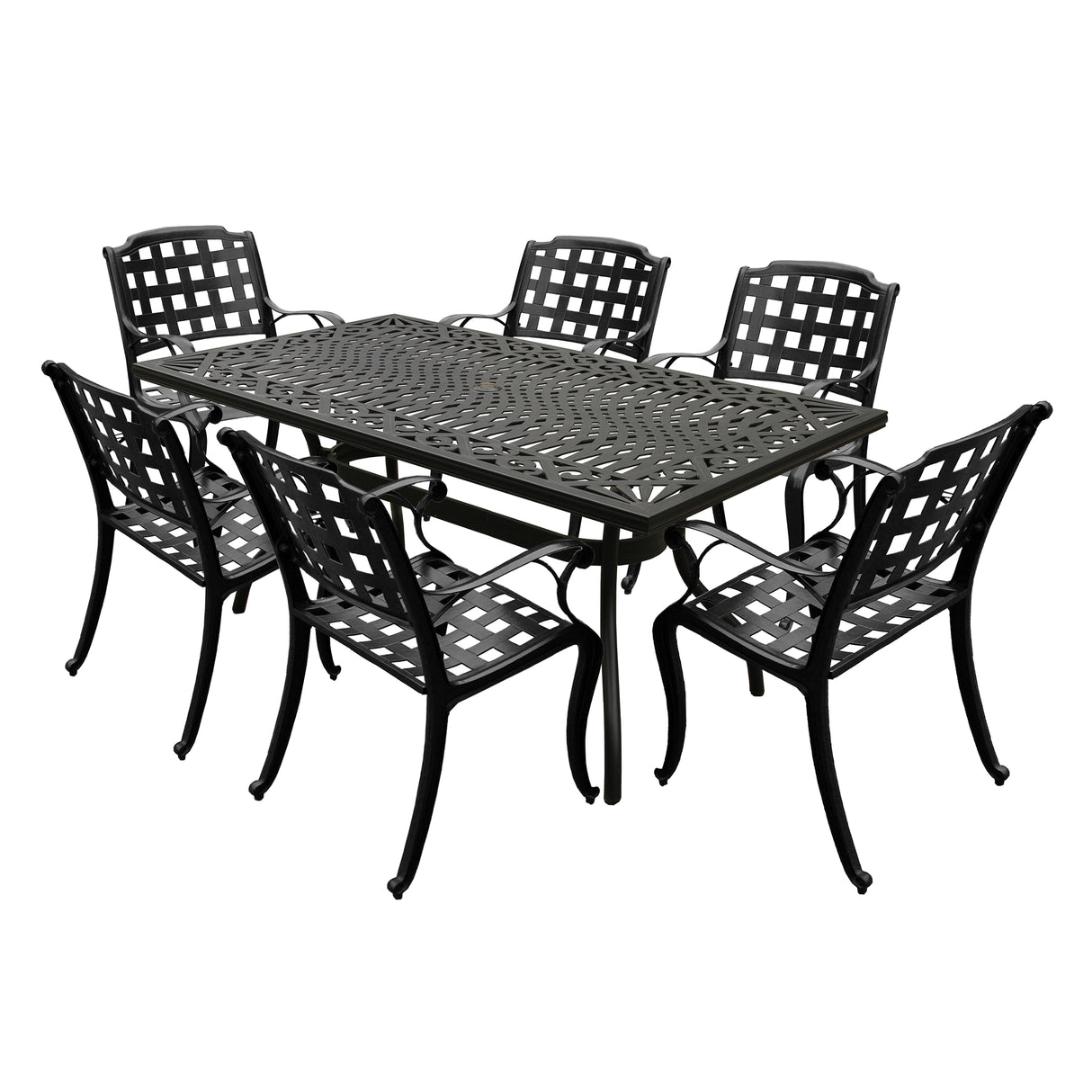 Outdoor Aluminum 7pc Black Rectangular Patio Dining Set and Six Chairs - Sharicks