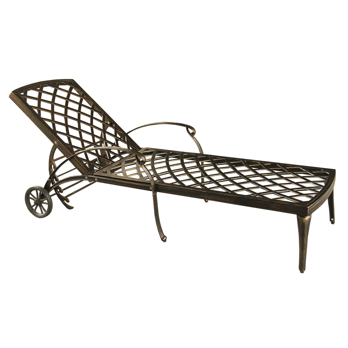 Modern Aluminum Bronze Patio Chaise Lounge with Wheels and Cushion Sharicks