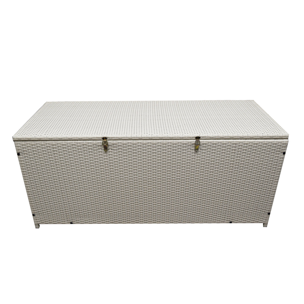 White Wicker Patio Deck Box with 113 Gallon Storage and Metal Frame Sharicks