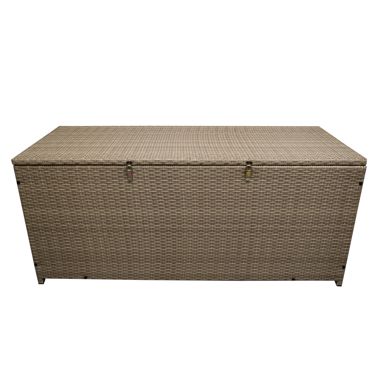 Tan Wicker Patio Deck Box with 113 Gallon Storage and Metal Frame Sharicks