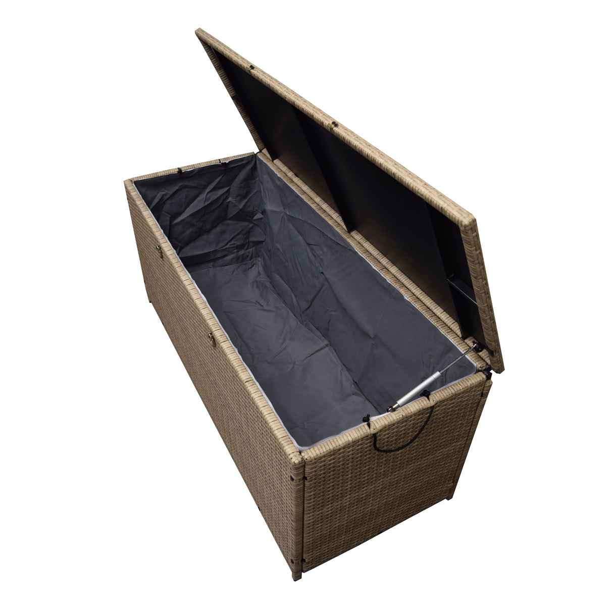 Tan Wicker Patio Deck Box with 113 Gallon Storage and Metal Frame Sharicks