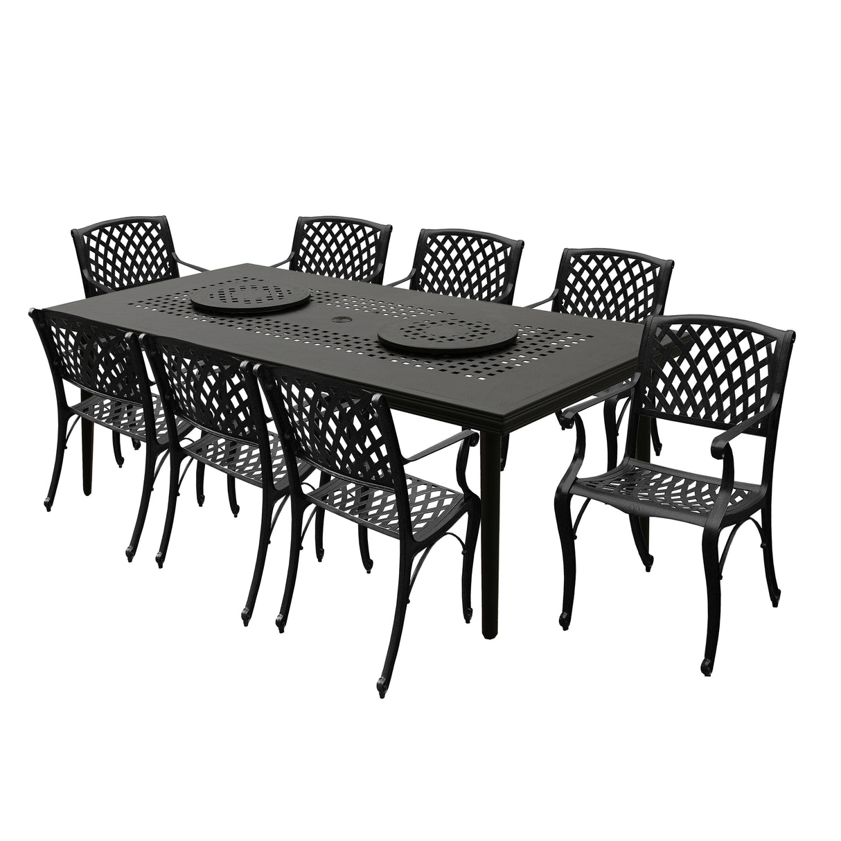 Aluminum 9pc Rectangular Patio Dining Set, Lazy Susans, Eight Chairs - Sharicks