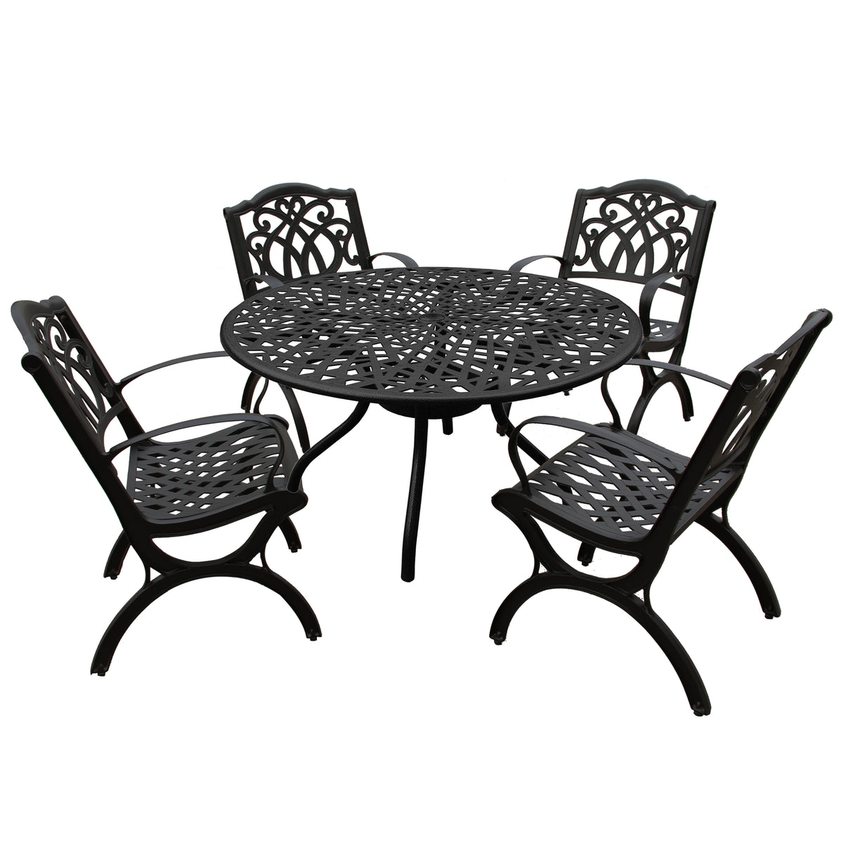 Outdoor Aluminum 5pc Round Black Patio Dining Set with Four Chairs - Sharicks