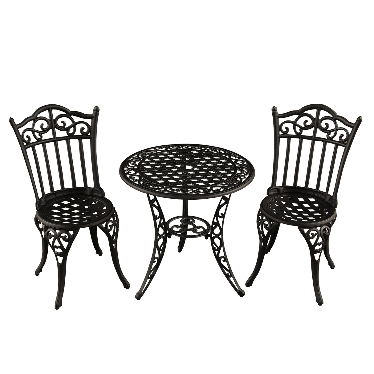 Black Ornate Outdoor Patio Garden Aluminum 3 Piece Bistro Set Sharicks