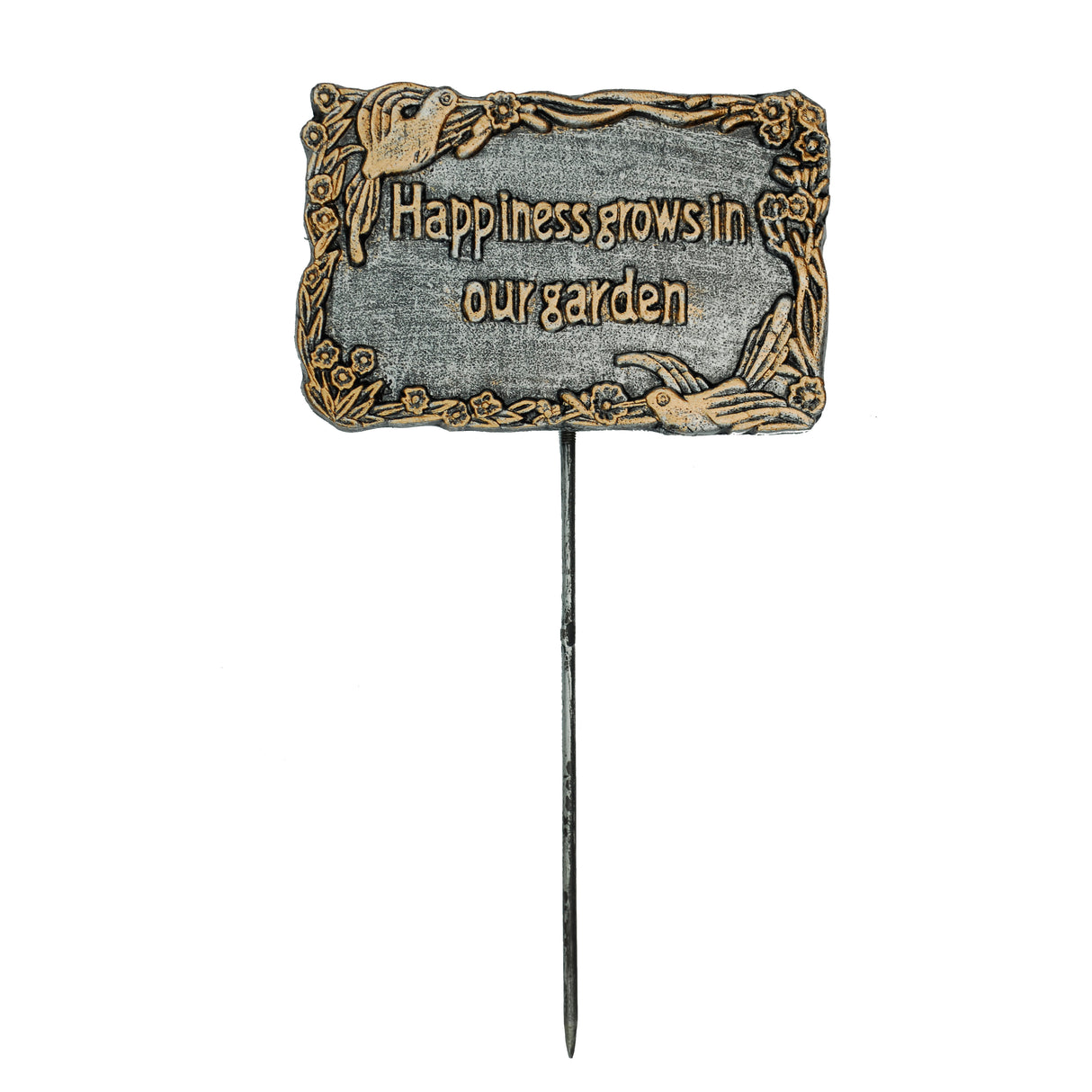 Antique Pewter Metal Garden Marker Happiness Grows In Our Garden - Sharicks