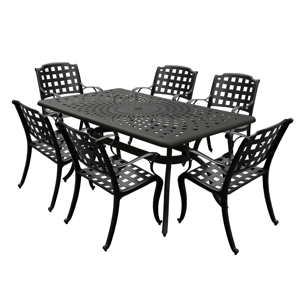 Outdoor Aluminum 7pc Black Rectangular Patio Dining Set and Six Chairs - Sharicks