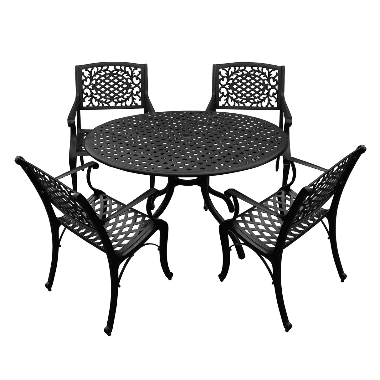 Outdoor Aluminum 5pc Round Black Patio Dining Set with Four Chairs - Sharicks