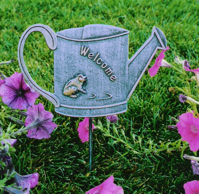 Antique Pewter Metal Garden Marker Welcome Frog - Sharicks