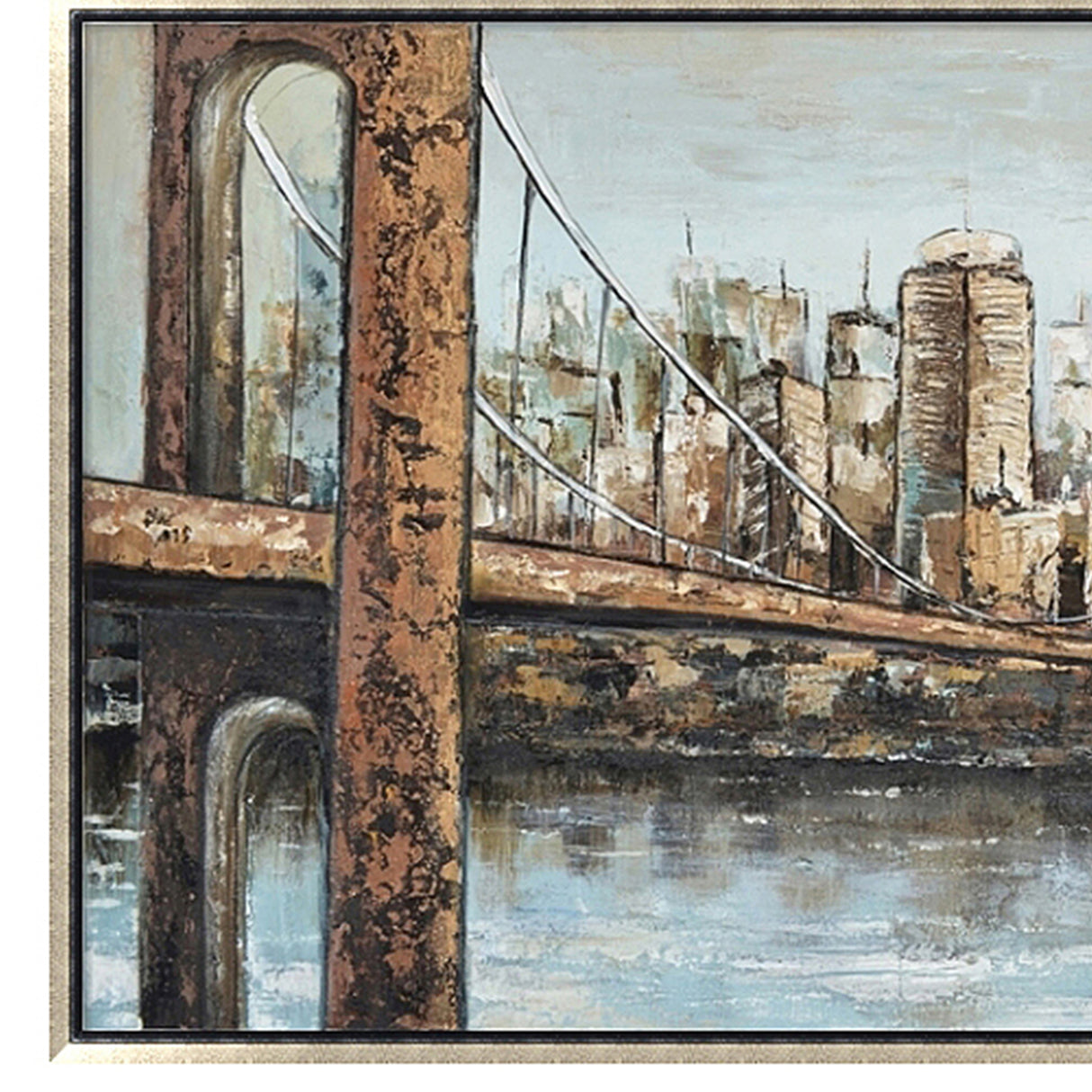 Hand Painted Acrylic Wall Art New York Cityscape on a 55 x 28 Rectangular Canvas with a Champagne Wooden Frame - Sharicks