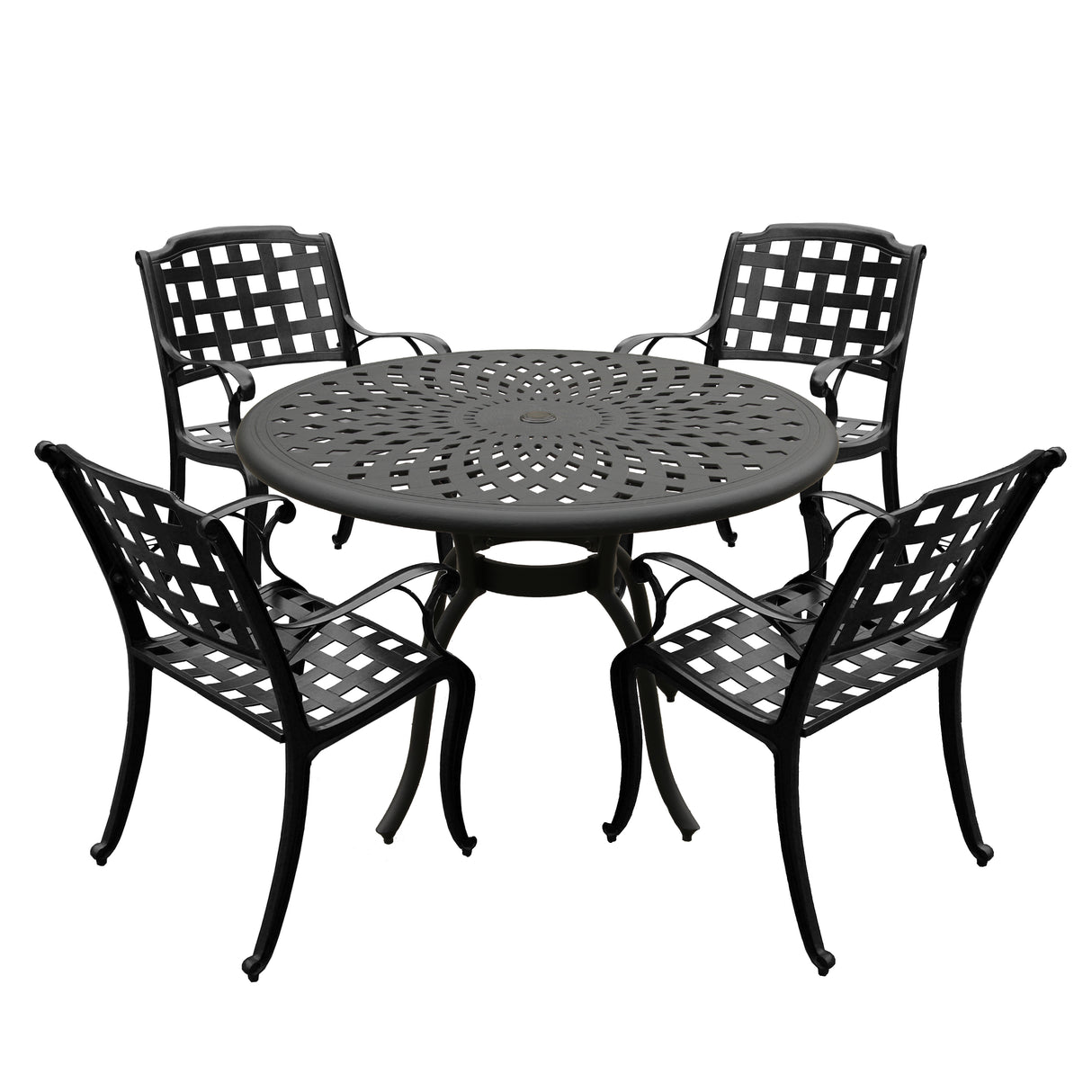 Outdoor Aluminum 5pc Round Black Patio Dining Set with Four Chairs - Sharicks