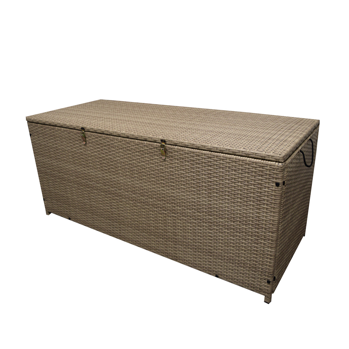 Tan Wicker Patio Deck Box with 113 Gallon Storage and Metal Frame Sharicks