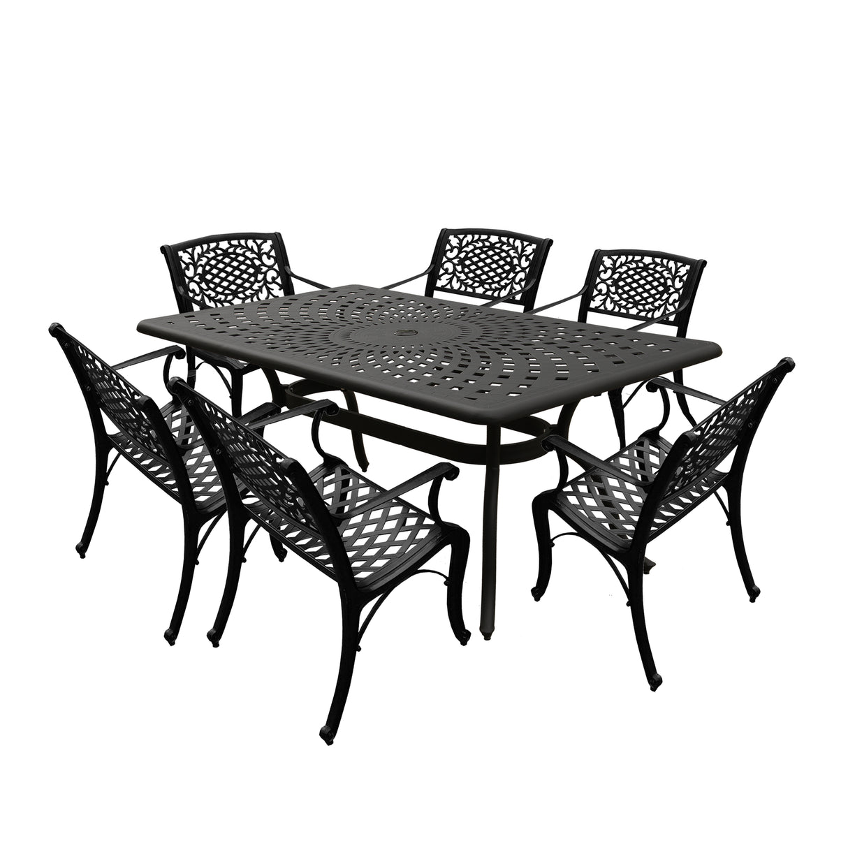 Outdoor Aluminum 7pc Black Rectangular Patio Dining Set and Six Chairs - Sharicks