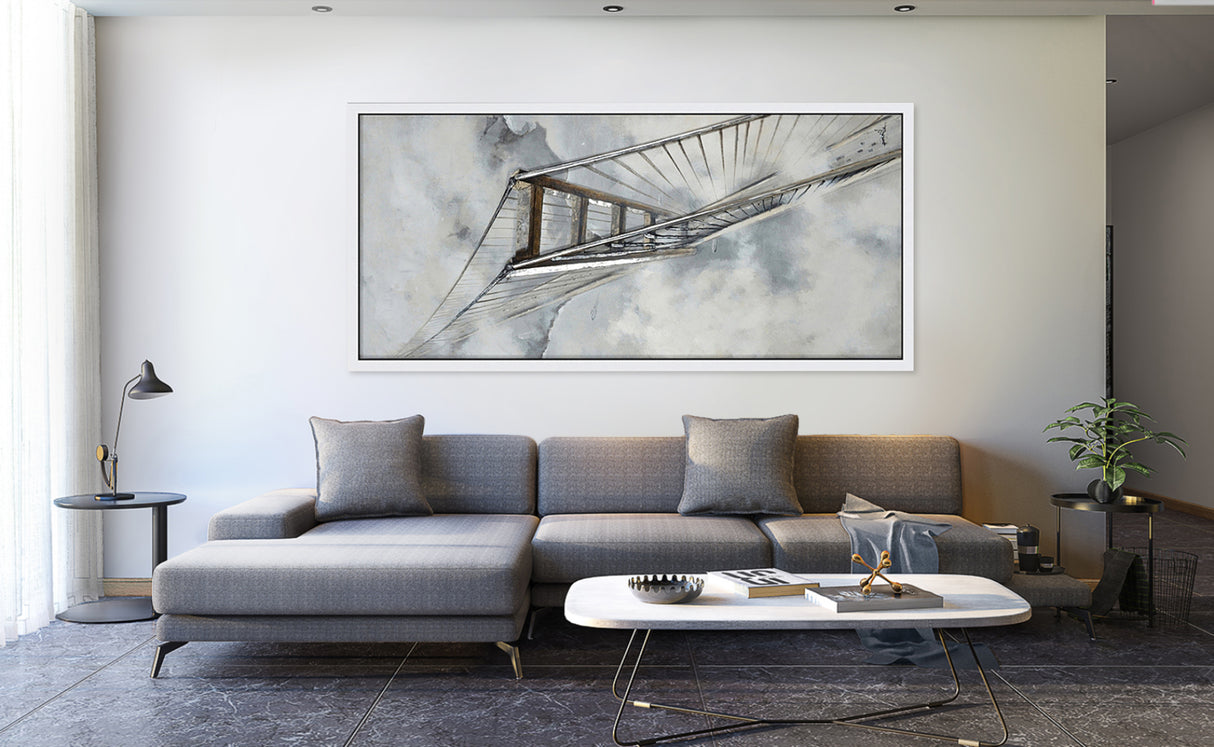 Hand Painted Acrylic Wall Art Golden Gate Bridge 32 x 71 Rectangular Canvas with a White Wooden Frame - Sharicks