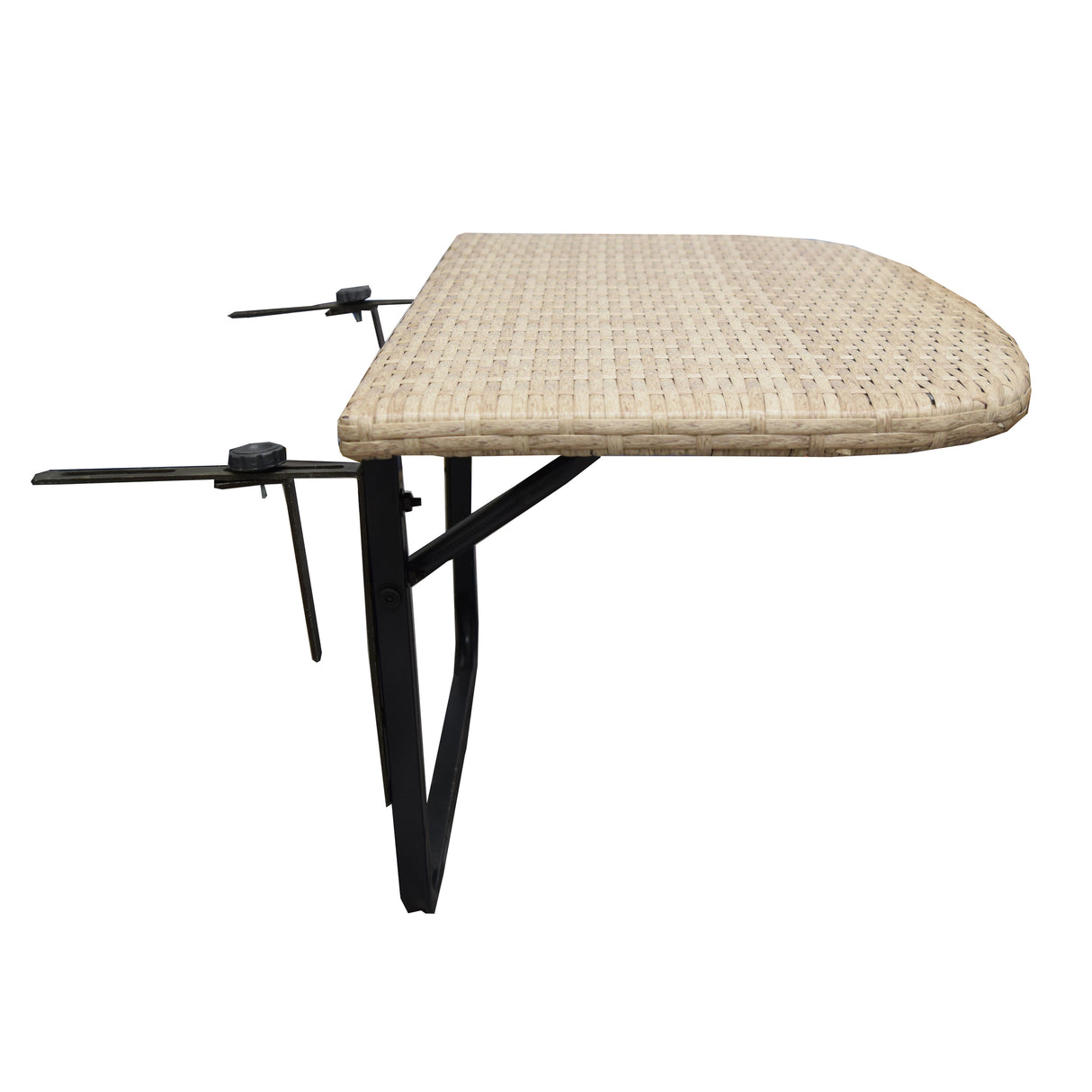 Tan Wicker Foldable Patio Balcony Table with Adjustable Clamps Sharicks