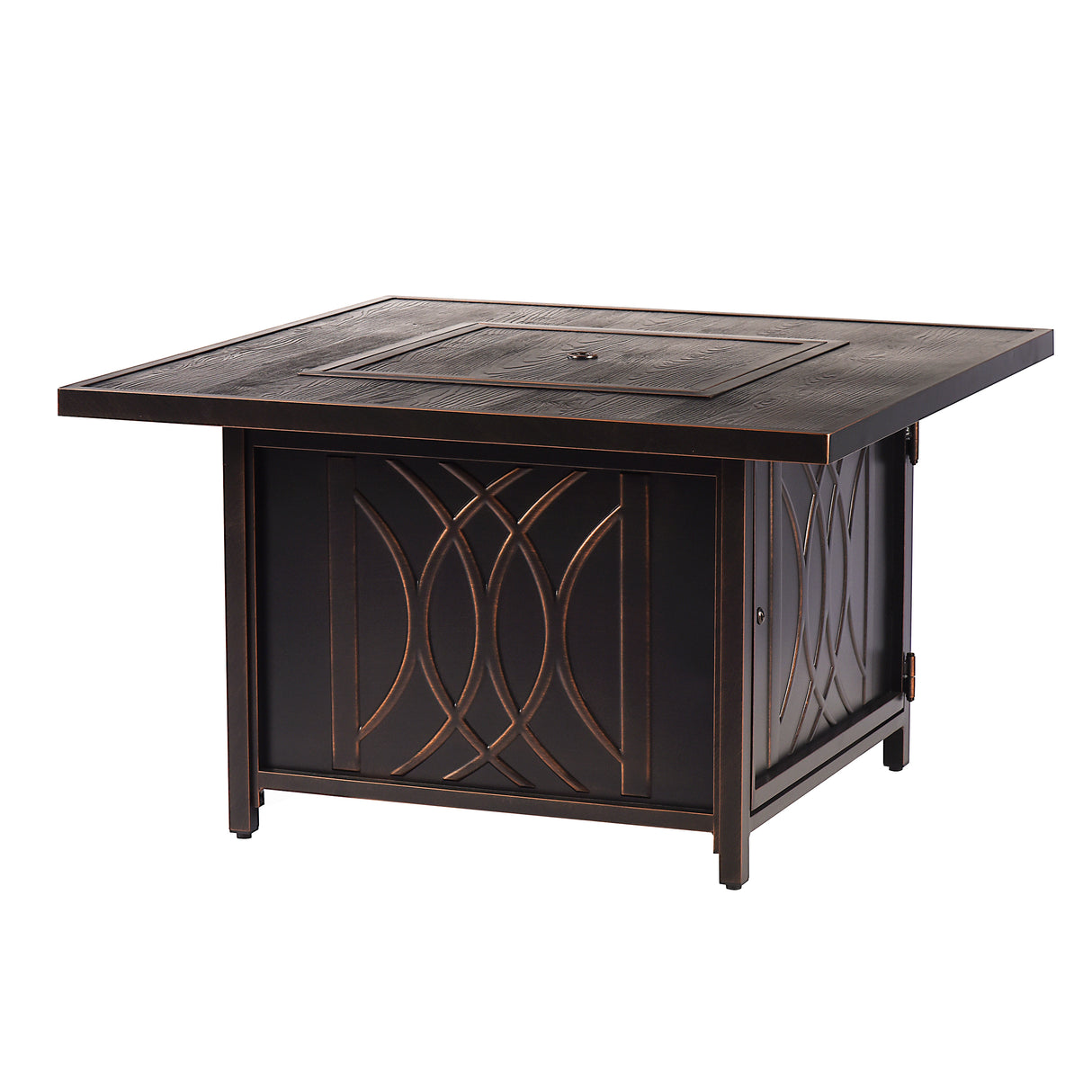 Aluminum 42-in Square Antique Copper Fire Table Set and Rocking Chairs - Sharicks