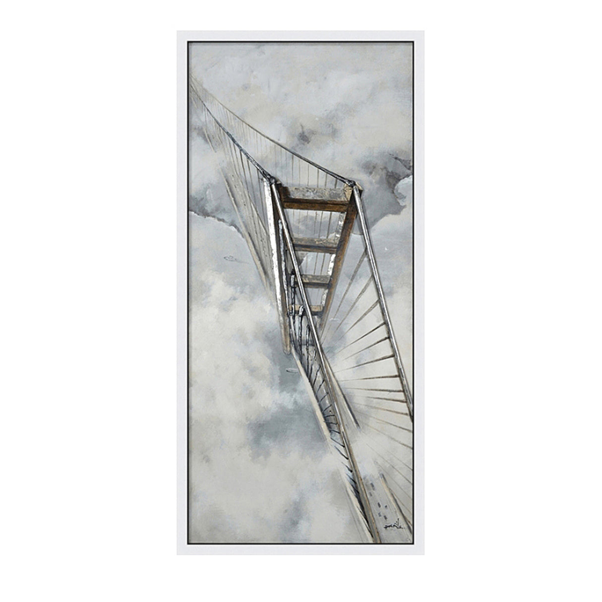 Hand Painted Acrylic Wall Art Golden Gate Bridge 32 x 71 Rectangular Canvas with a White Wooden Frame - Sharicks