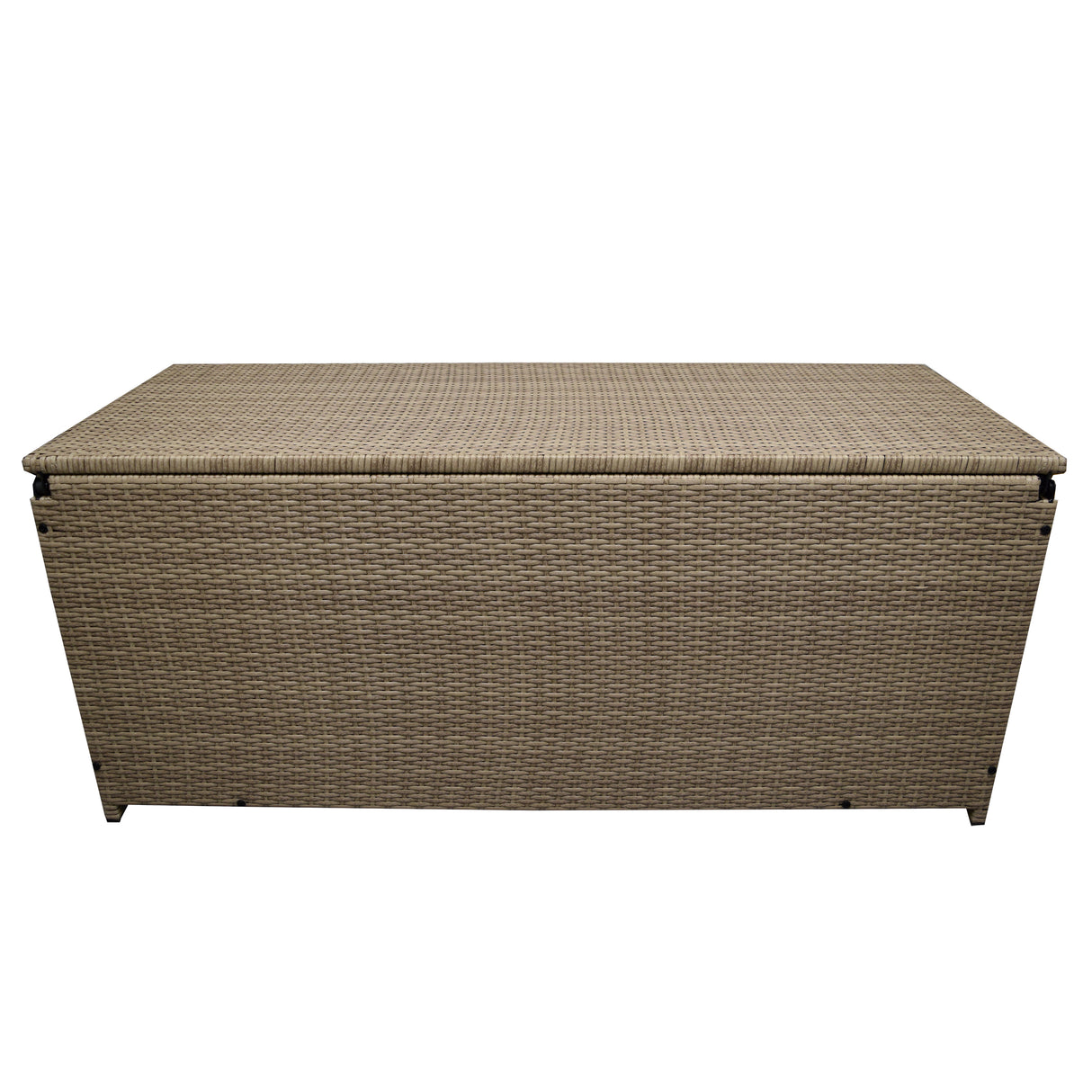 Tan Wicker Patio Deck Box with 113 Gallon Storage and Metal Frame Sharicks