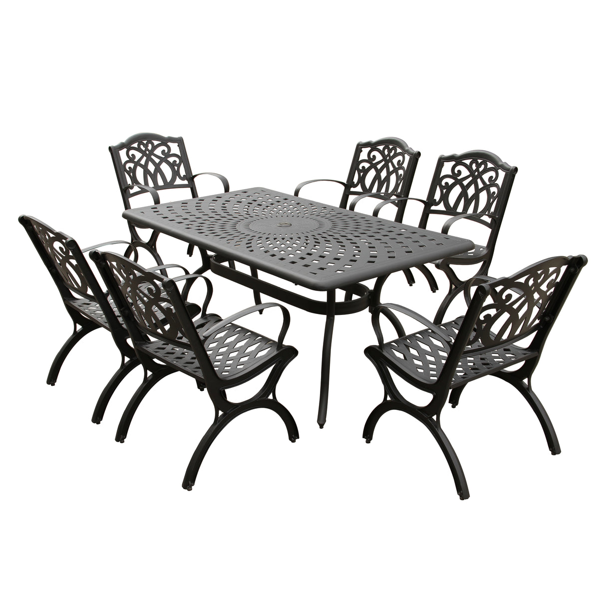 Outdoor Aluminum 7pc Black Rectangular Patio Dining Set and Six Chairs - Sharicks