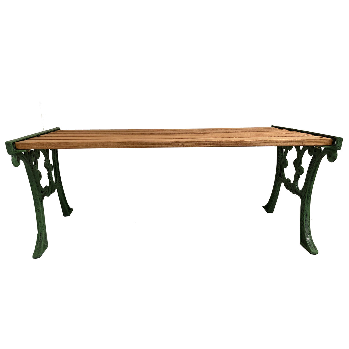 Cast Aluminum and Wood Antique Green Ornate Rectangular Coffee Table - Sharicks