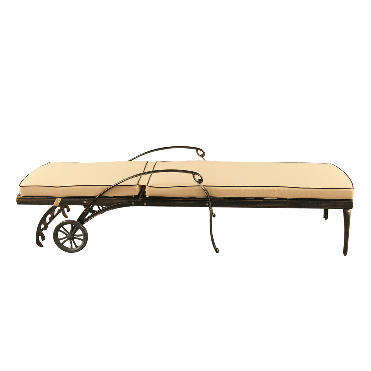 Modern Aluminum Bronze Patio Chaise Lounge with Wheels and Cushion Sharicks