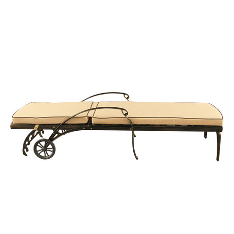 Modern Aluminum Bronze Patio Chaise Lounge with Wheels and Cushion