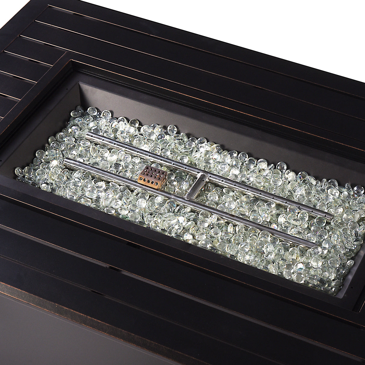 Aluminum 46-in Rectangular Propane Fire Table, Beads, Covers and Lid Sharicks