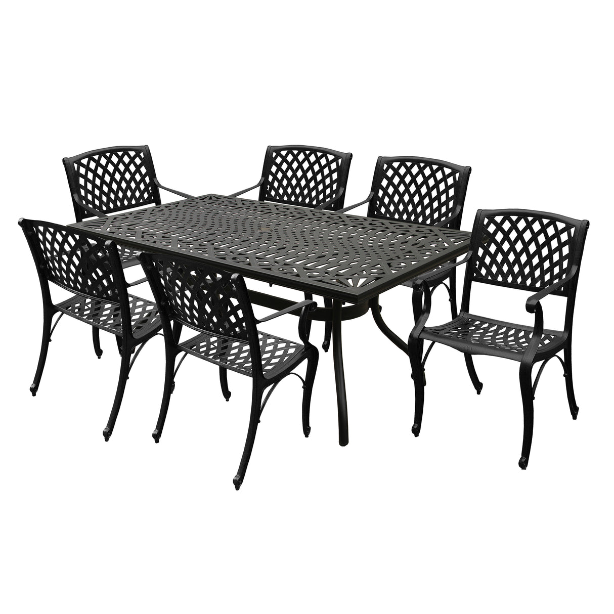 Outdoor Aluminum 7pc Black Rectangular Patio Dining Set and Six Chairs - Sharicks