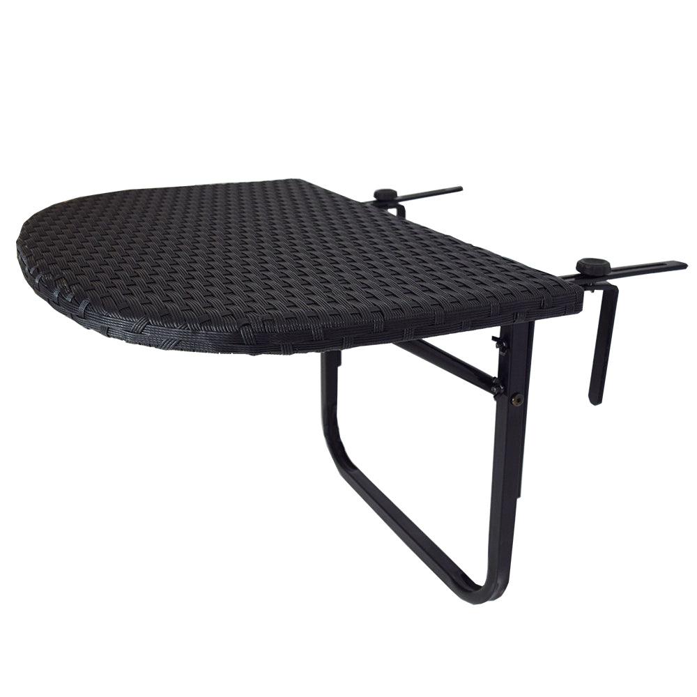 Black Wicker Foldable Patio Balcony Table with Adjustable Clamps Sharicks
