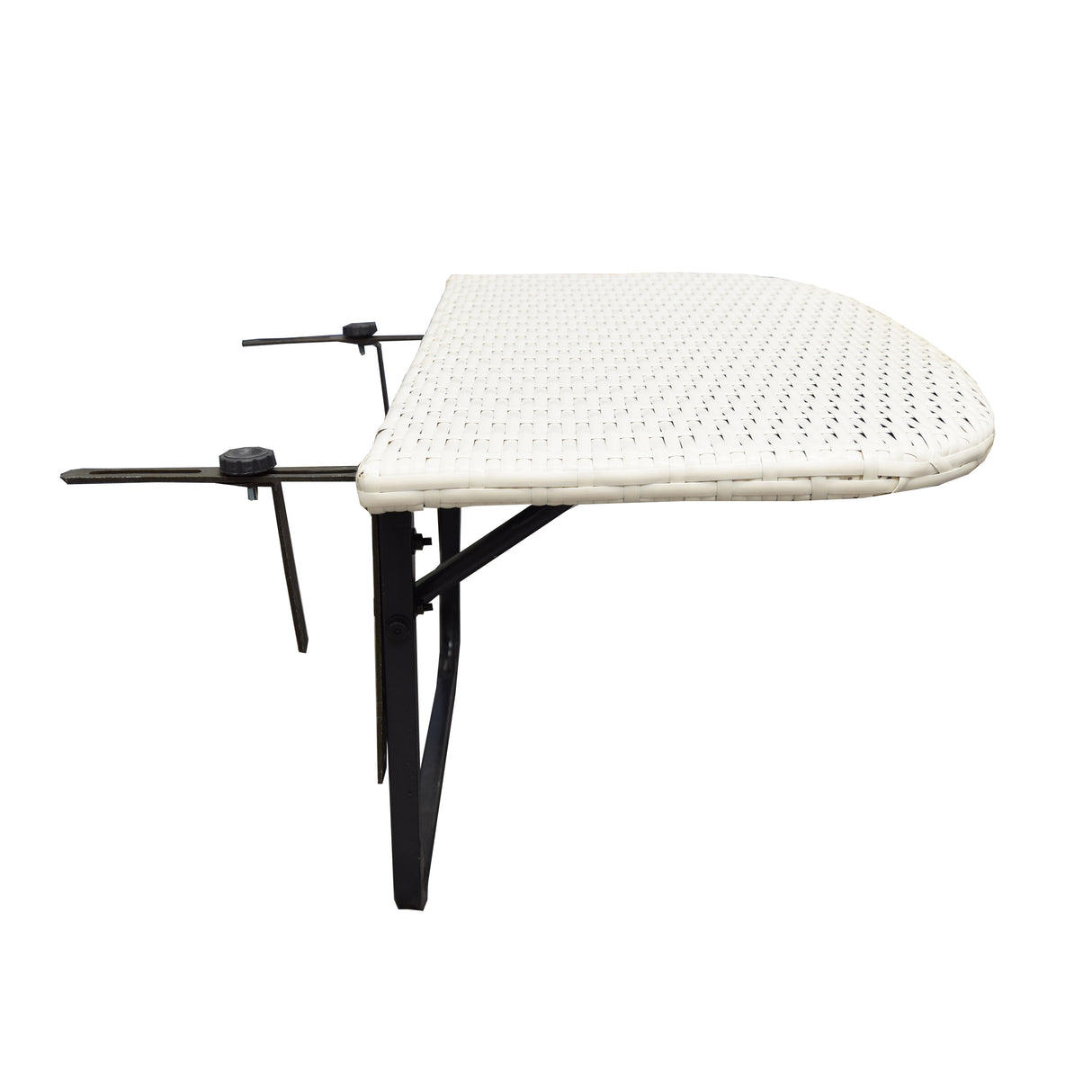 White Wicker Foldable Patio Balcony Table with Adjustable Clamps Sharicks