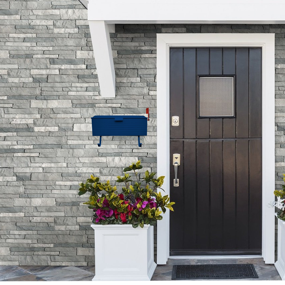 Blue American Flag Metal Wall Mounted Mailbox with Hangers Sharicks