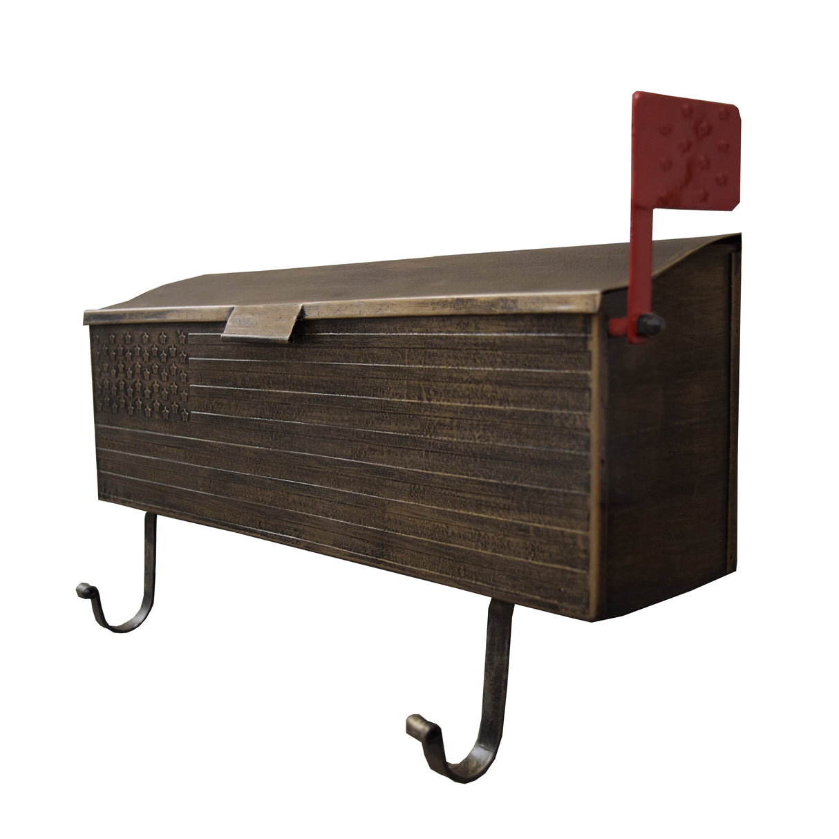 Antique Bronze American Flag Metal Wall Mounted Mailbox with Hangers Sharicks