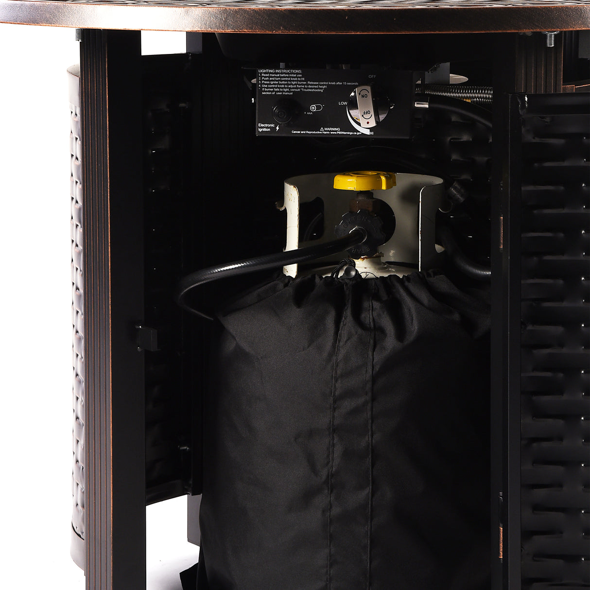 Aluminum 34-in Round Patio Fire Table Set with Swivel Rocking Chairs - Sharicks