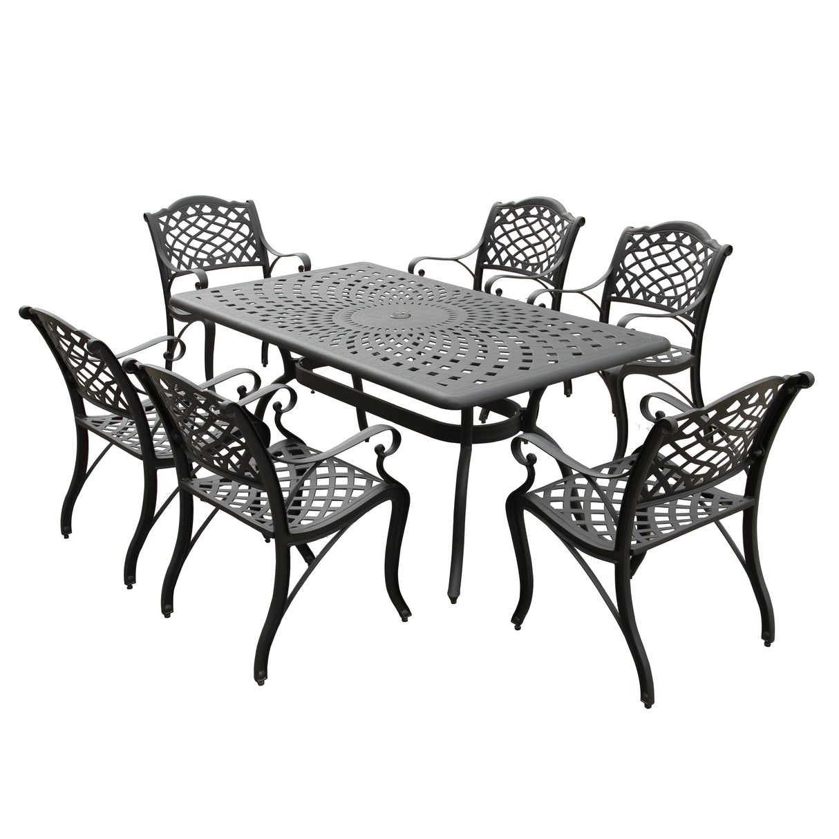 Outdoor Aluminum 7pc Black Rectangular Patio Dining Set and Six Chairs - Sharicks